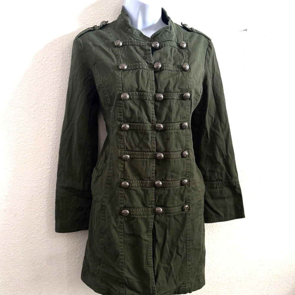 Military Coat 12 Olive Green Goth Steampunk Crest Button Coat Dark Forest Fairy